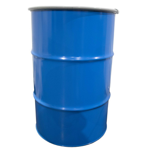 55 Gallon Blue Steel Open Head Drum, Unlined, White Cover, No Fittings, Top Lever Lock Ring, UN Rated