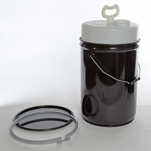 6 Gallon Black Steel Delpak Pail w/ Ring Seal Cover & Bolt Ring, UN Rated