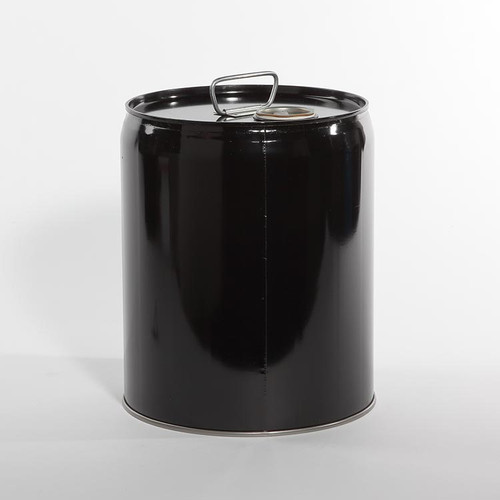 5 Gallon Black Steel Tight Head Pail, Buff Epoxy Phenolic Lining w/ 2" Rieke Fitting, UN Rated