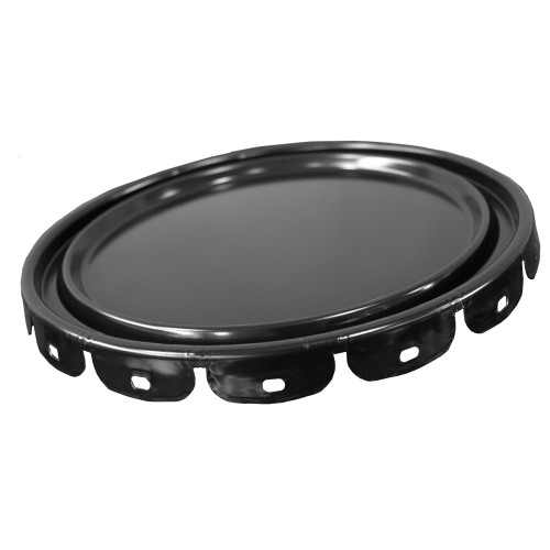 2.5-7 Gallon Hi-Perform Black Steel Pail Lug Cover, Rust Inhibited, 24 Gauge, No Fitting, Flow In Gasket