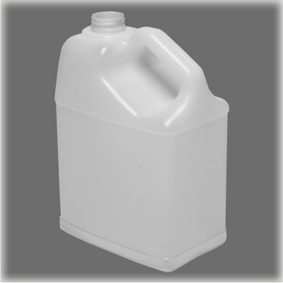 128 oz White HDPE Plastic Slant Handle F-Style Bottle, 38mm 38-400, 140 Gram