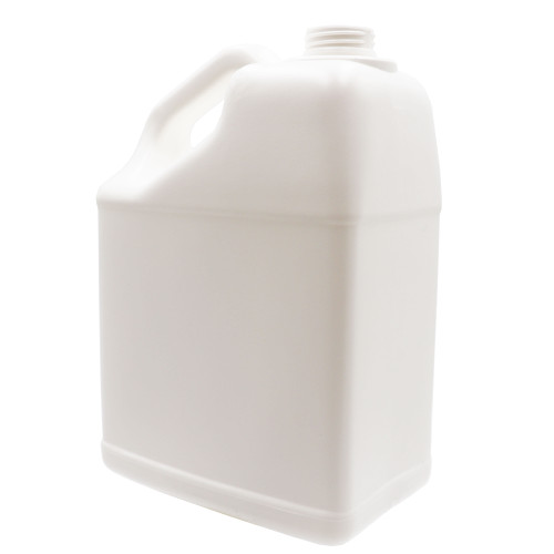 128 oz White HDPE Plastic Slant Handle F-Style Bottle, 38mm 38-400, 140 Gram