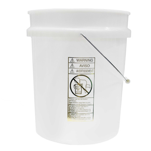 5 Gallon Natural HDPE Plastic Open Head Pail w/ Child Warning Label, Metal Handle