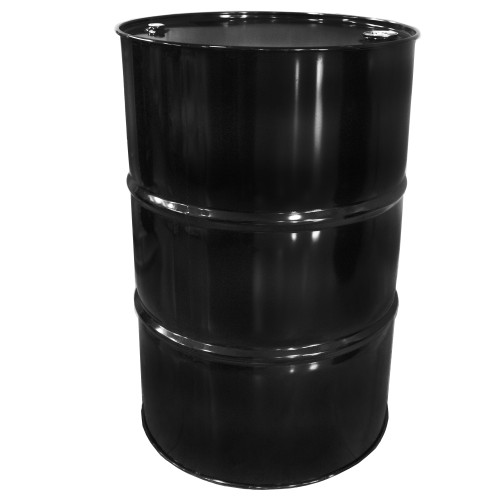 55 Gallon Black Steel Tight Head Drum, w/ Black Cover, Unlined, 2" & 3/4" Fitting, Poly Irradiated Gasket, UN Rated