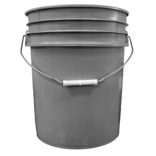 5 Gallon Gray HDPE Plastic Open Head Pail, W/ Black CWL, Metal Handle, UN Rated