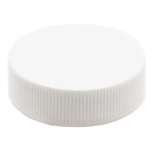 38mm 38-400 White PP Plastic Matte Top, Ribbed Sides Cap with F217 & PS22 Printed Liner