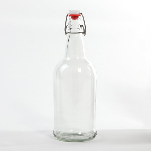 1000 mil (32 oz.) Flint Glass Swing-Top Grolsch Beer Bottle, 26mm 26-611, w/ Swing-Top Applied