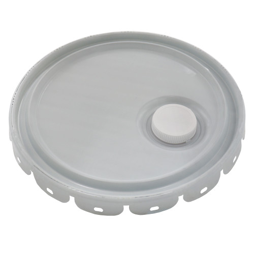 2.5-7 Gallon White Steel Pail Lug Cover, Red Phenolic Lining, 24 Gauge, Stolz Fitting, Flow in Gasket
