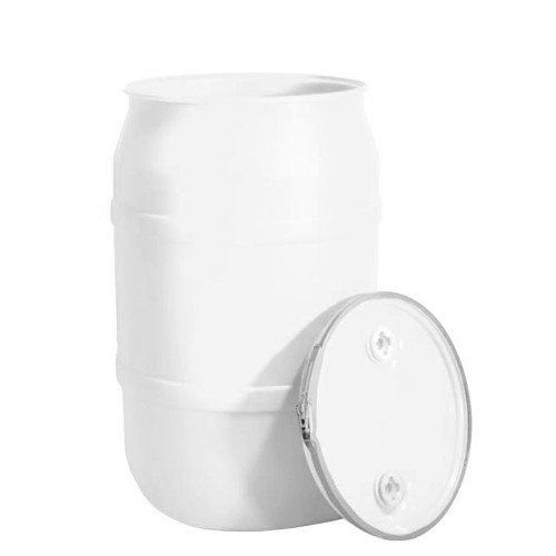 55 Gallon Natural Plastic HDPE  Plastic Open Head Straight Side Drum, w/ Natural Cover, Lever Lock Ring, No Fittings, w/ Neck in Upper, UN Rated
