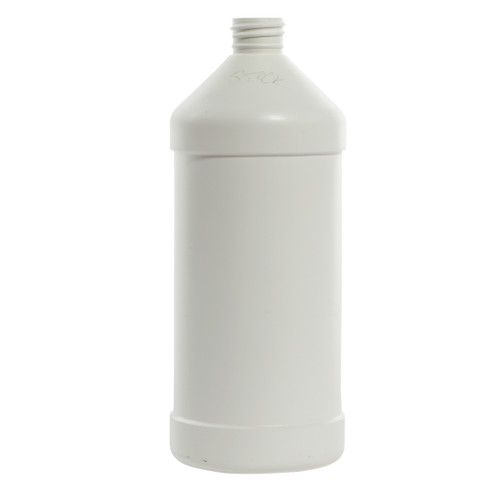 32 oz White HDPE Plastic Modern Round Bottle, Electro Treated, Anti-Static, 28mm 28-410, 52 Gram