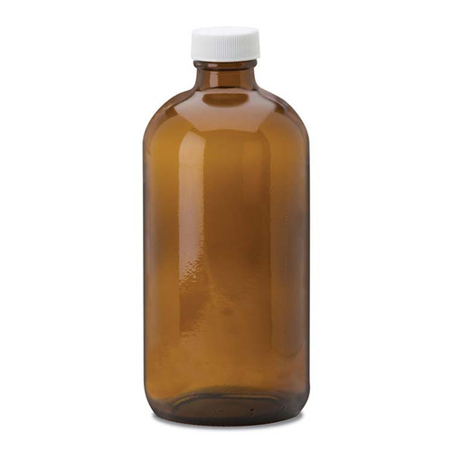 16 oz Amber Glass Boston Round Bottle, 28mm 28-400