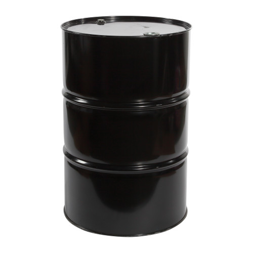 55 Gallon Black Steel Tight Head Drum, Green Phenolic Lining, Black Cover, 2" & 3/4" Fitting, Poly Irradiated Gasket, UN Rated