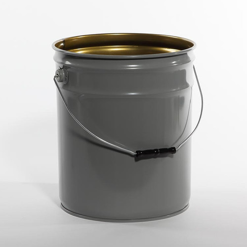5 Gallon Gray Open Head Steel Pail, 3" Double Bead, Phenolic Lined, UN Rated