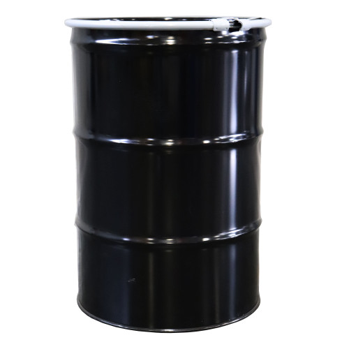 55 Gallon Black Steel Open Head Drum, Unlined, w/ Black Cover, Lever Lock Ring, UN Rated