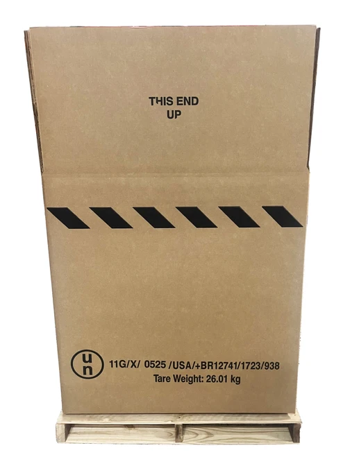 Cubic Yard Box with Pallet, Triple Wall Fluted Corrugated Box, w/ Nails & Liner, UN Rated