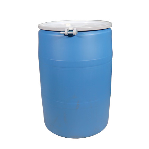 55 Gallon Blue HDPE Plastic Open Head Drum, Natural Cover, Fittings, Bolt Ring, UN Rated