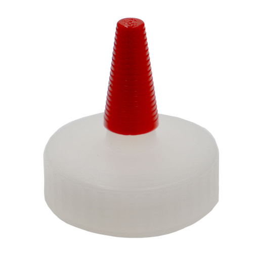 28mm 28-400 Natural PP Plastic Yorker Cap, No Orifice, w/ Long Red Tip