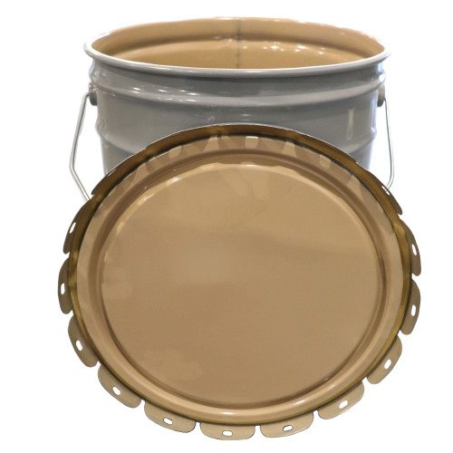 5 Gallon Gray Steel Open Head Pail, 3" Double Bead, Buff Epoxy Phenolic Lining, w/ Lug Cover, Flow in Gasket, Cover in Carton