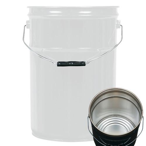 6 Gallon White Steel Open Head Pail, Rust Inhibited, UN Rated, 5" Double Bead