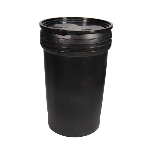 55 Gallon Black Plastic Nestable Open Head Drum, Black Cover, w/ Black Plastic Lever Lock Ring, UN Rated