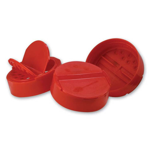 63mm 63-485 Red PP Plastic Sift & Spoon Cap w/ PS113 Liner, .200" Orifice