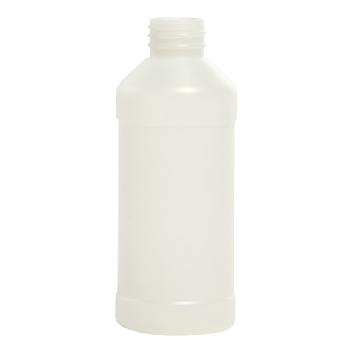 8 oz Natural HDPE Plastic Modern Round Bottle, 28mm 28-410, 17 Gram, Fluorinated Level 5