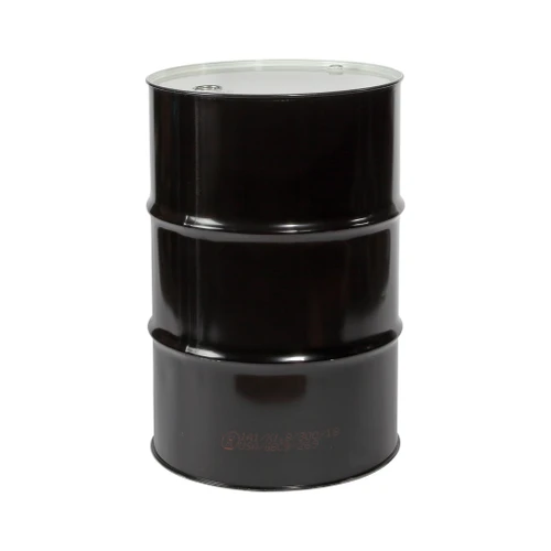 55 Gallon Black Steel Tight Head Drum, Unlined, White Cover, 2" & 3/4" Fitting, Poly Irradiated Gasket, UN Rating
