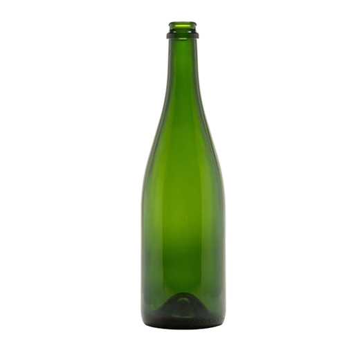 750ml Green Glass Champagne Bottle, Crown Finish, 12x1