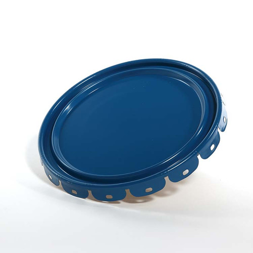 2.5-7 Gallon Blue Steel Lug Cover, Phenolic Lined. 24 Gauge, No Fitting, UN Rated, Flow in Gasket
