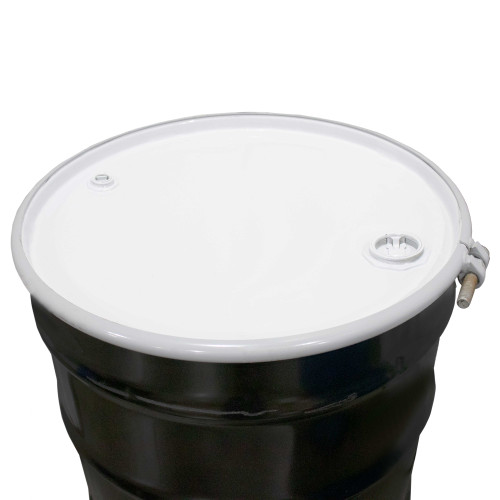 55 Gallon Black Steel Reconditioned Open Head Drum, Red Phenolic Lining, White Cover, 2" X 3/4" Fitting, Bolt Ring, UN Rated