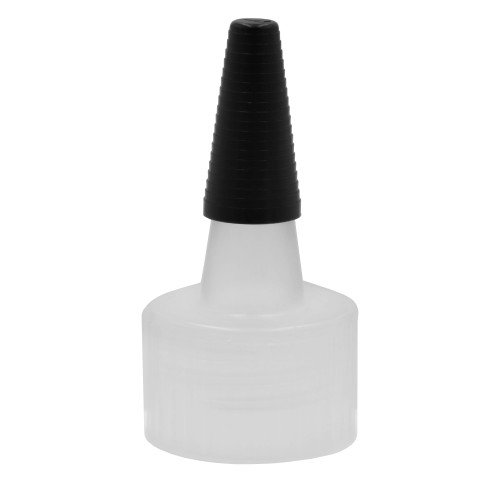 24mm, 24-410 Natural LDPE Plastic Yorker Cap, Unlined, Long Black Tip, No Hole