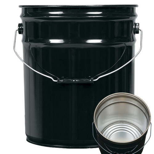 5 Gallon Black Steel Open Head Pail, Rust Inhibited, UN Rated, Single Bead