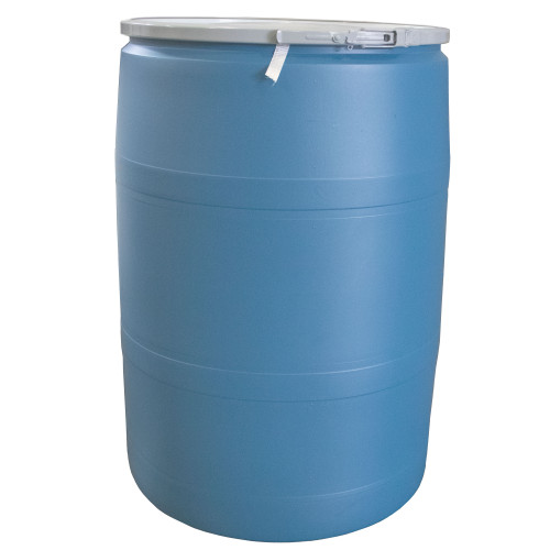 55-Gallon Blue HDPE Plastic Open Head Delcon Drum w/ Natural Cover, No Fitting, Lever Lock Ring, UN-Rated
