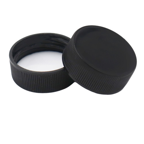 28mm 28-400 Black PP Plastic Smooth Top, Ribbed Sides Cap with F217 Liner