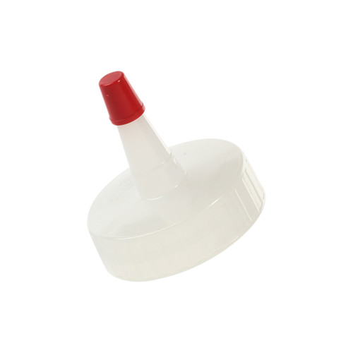 38mm 38-400 Natural LDPE Plastic Yorker Spout Cap w/ Hole, Red Sealer Cap