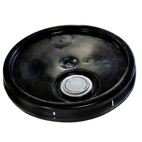 3.5-6 Gallon Black HDPE Plastic Tear Tab Pail Cover, Rieke Fitting