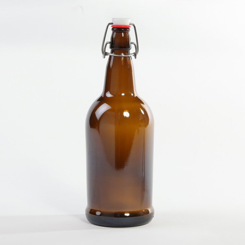 1000 ml Amber Glass Swing Top Grolsch Beer Bottle, 26mm 26-611, w/ Swing-Top Applied