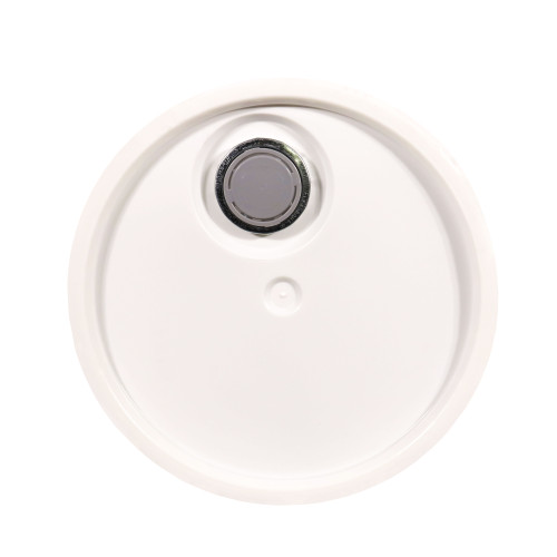 12" White HDPE Plastic Tamper Evident Pail Cover w/ Rieke Fitting