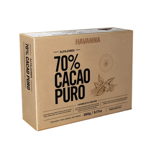 Havanna | Alfajores de 70% Cacao Puro | Galletas Cubiertas Rellenas de Dulce de Leche | 6 unidades | 260GM