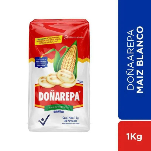 Harina de maíz blanco precocida Doñarepa 1 kg -
