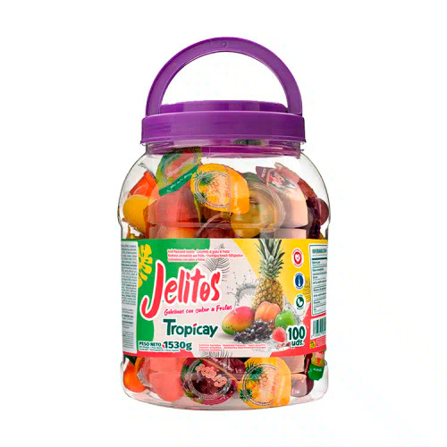 GELATINA JELITOS TROPICAY BOTE DISPLAY 100und 1530gr