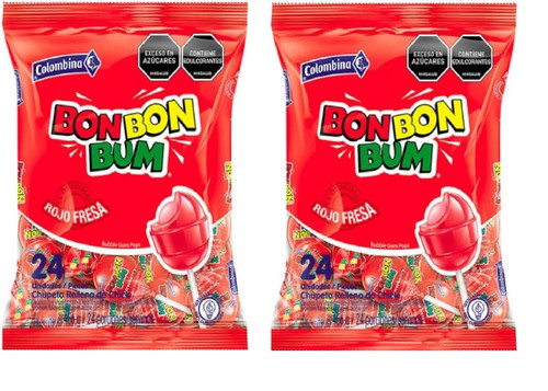 Oferta Especial. Bon Bon Bum Chupetas Sabor Fresa 48 Unidades - 2*24