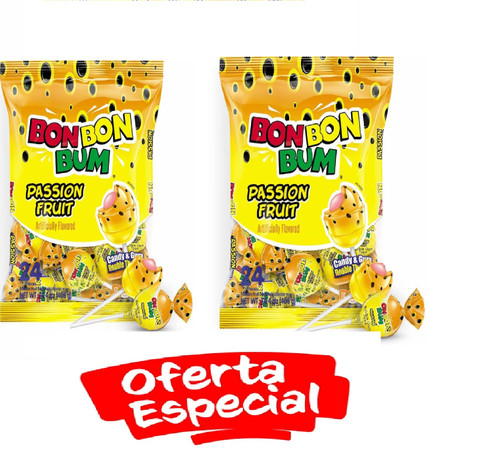 Bon Bon Bum Chupetas Sabor Maracuyá 2 Bolsas