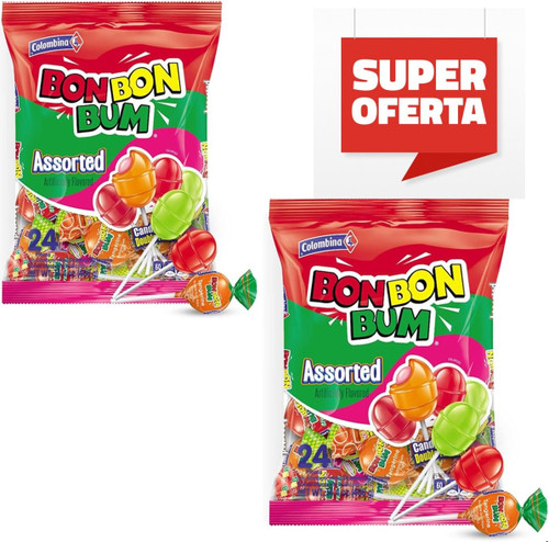 Bon Bon Bum Chupetas Surtidas 2 Bolsas (48 Und)