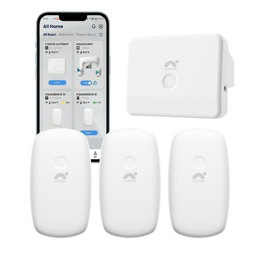 Smart Water Sensor & Gateway Bundle, Battery Operated, 3 Pack , SMS/Text/, Call, Email & Push Notification