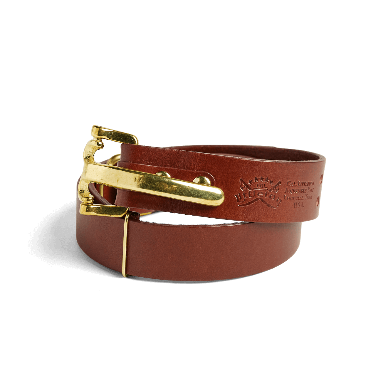 No. 5 Leather Cinch Belt - Italian Bridle Leather - Brown Leather with Brass, Large - Fits Sizes 34 - 42