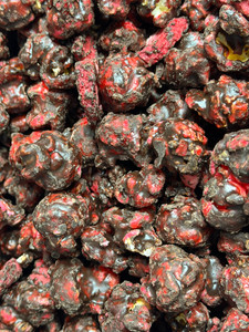 Dark chocolate drizzled strawberry gourmet popcorn