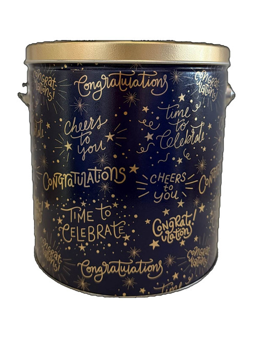 'Congratulations' themed 1-gallon gourmet popcorn tin