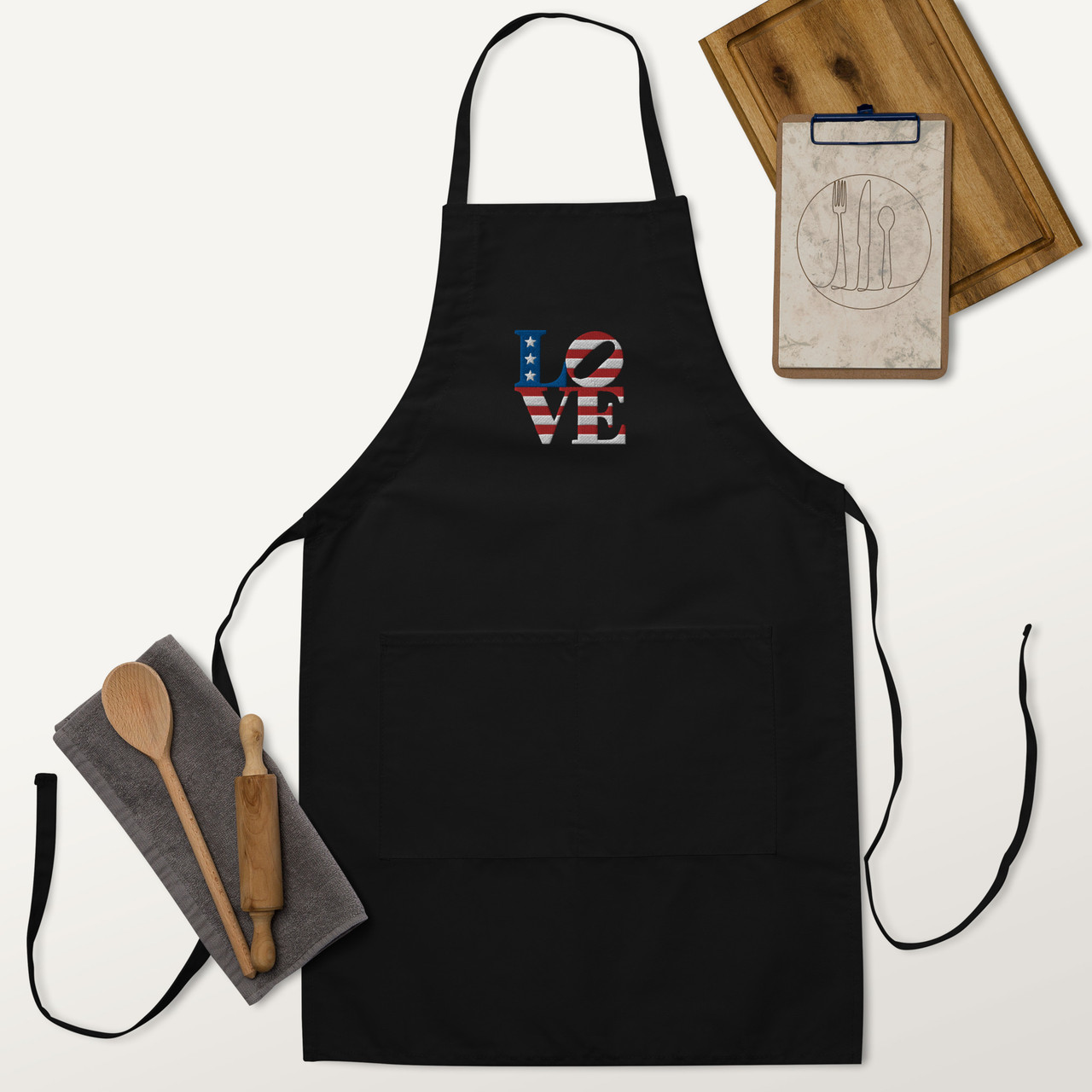 Love RWB Embroidered Apron - Cheesesteaktees