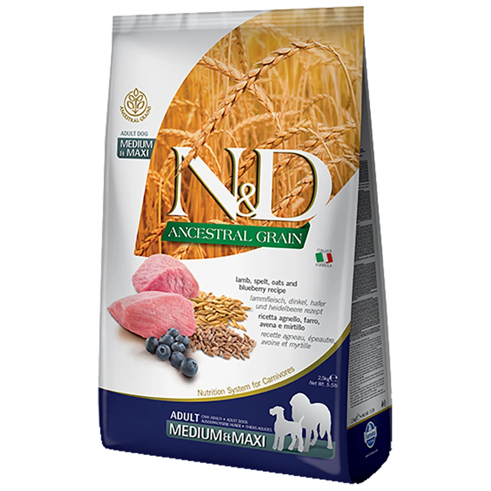 Farmina N&D Ancestral Grain Lamb, Spelt, Oats & Blueberry Recipe